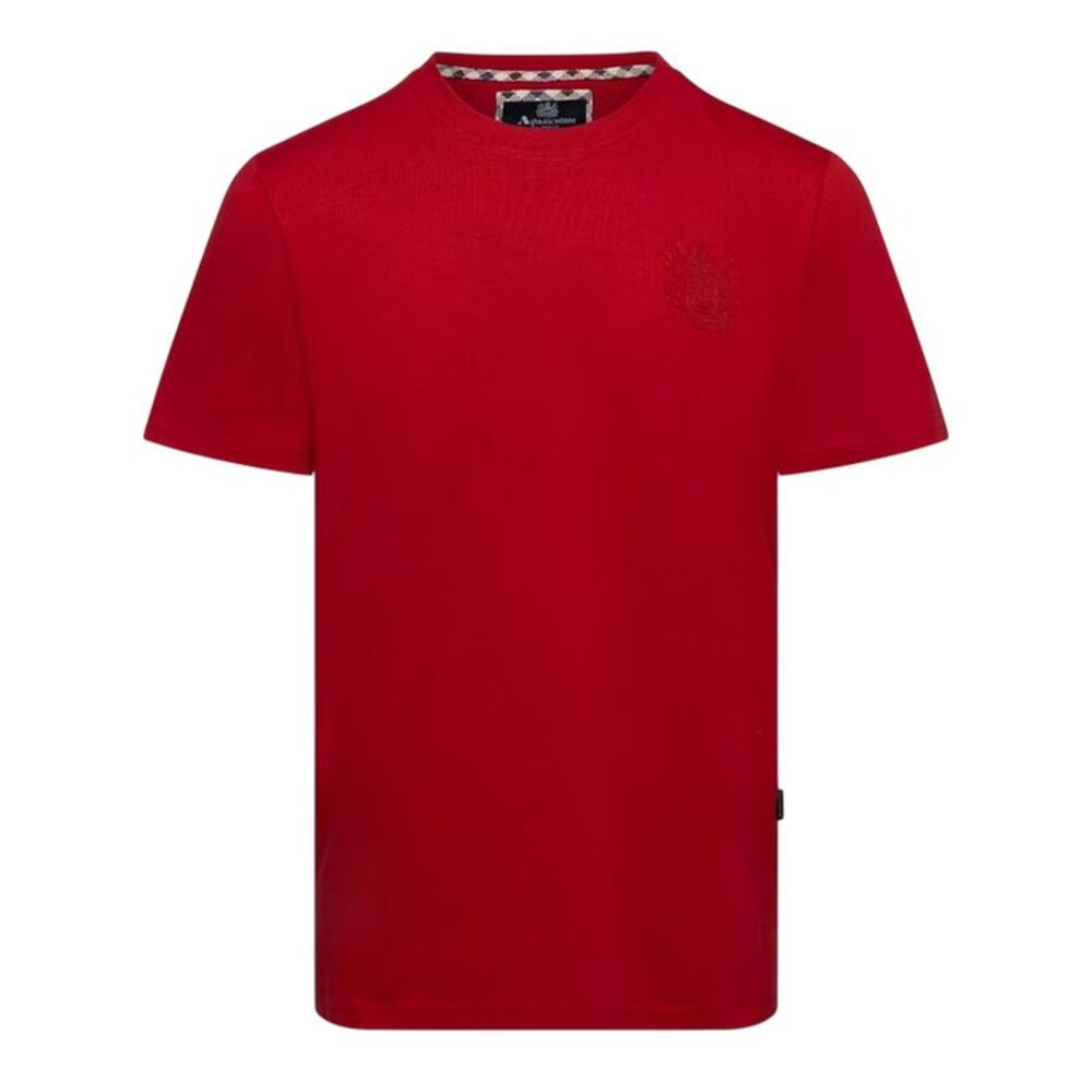 Aquascutum Mens Embroidered Logo Cotton T-Shirt / Red